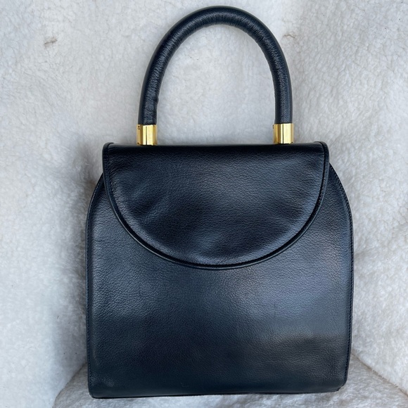 La Bagagerie MADE FRANCE Jean Marlaix Handbags - MADE FRANCE Vintage Elegant Black Leather Navy Handbag LaBagagerie Jean Marlaix